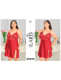 Laris Big Size Satin Short Nightgown 4027