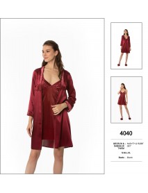 Pierre Cardin Burgundy Nighty & Robe Set 4040