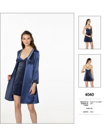  Pierre Cardin Navy Blue Nighty & Robe Set 4040