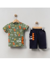 KİDDİMAX BOYS 9-12-18-24 MONTHS 2-PIECE SUIT WITH DINO SHORTS 413