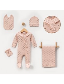 MINI OCEAN GIRL 0-3 MONTHS HEART OVERALLS 5-PIECE SET 4158