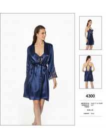 Pierre Cardin Navy Blue Nighty & Robe Set 4300