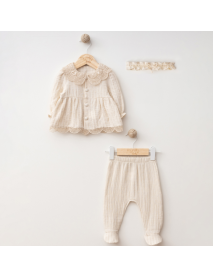 MYMIO GIRL 0-3 MONTHS STRIPED MUSLIN 3-PIECE SET 4357