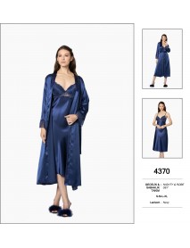 Pierre Cardin Navy Blue Nighty & Robe Set 4370