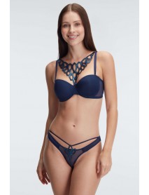 Anıl Underwire, Supported,Padded,Navy Blue Bra and String Set 4715 Anl