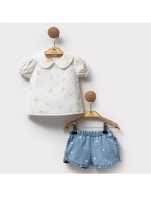 Cassiope Girl 6-9-12-18 Months Floral Denim Shorts Set 472874CS