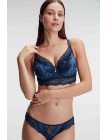 Anıl Lingerie Lace Bustier Bra and Slip Set-Blue 4805 Anl