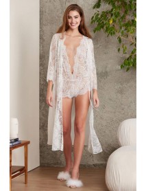 Pierre Cardin Lace Jumpsuit and Dressing Gown Ecru Set 4810