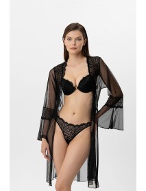 Pierre Cardin Milan Push Up Lacy Bra Set Dressing Gown Set 4887 Black
