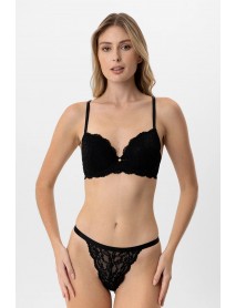  Pierre Cardin Madrid Blank Covered Back Lace Detailed Bra Panty Set 4902 Black