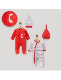 MINISSE BOY 0/3-3/6 MONTHS DINOSAUR STRIPED 2-PIECE OVERALLS 4916