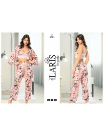 Laris Satin Pajama Set Of 3 5023