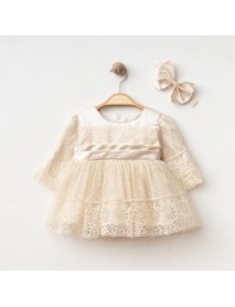 IŞIL BABY GIRL 0-3 MONTHS BOW AND TULLE SATIN DRESS 5050