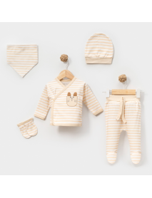 LOVEMAXX BOYS 0-3 MONTHS HOODED STRIPED 5-PIECE SET 5050