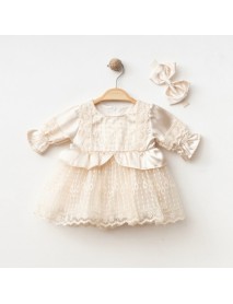 IŞIL BABY GIRL 0-3 MONTHS BOW AND TULLE SATIN DRESS 5051