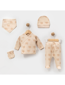 LOVEMAXX BOYS 0-3 MONTHS TIGER WAFFLE SET OF 5 5052