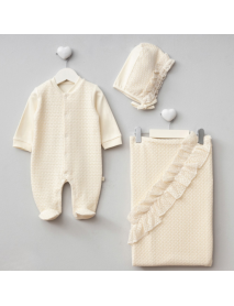 PUGI GIRL 0-3 MONTHS HAT OVERALLS 80*80 CM BLANKET SET 6323