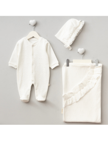 PUGI GIRL 0-3 MONTHS HAT OVERALLS 80*80 CM BLANKET SET 6324