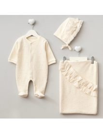 PUGI GIRL 0-3 MONTHS HAT OVERALLS 80*80 CM BLANKET SET 6325