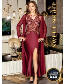 Burgundy Long Satin 3 Piece Nightgown Set Sweet Night 6604