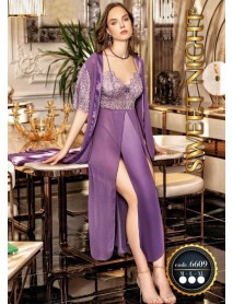 Purple Tulle Lace 3 Piece Nightgown Set Sweet Night 6609