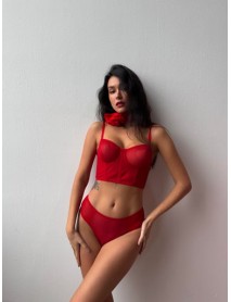 Cansoy Capless Silvery Red Bustier Set 694TK