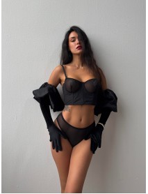 Cansoy Capless Silvery Black Bustier Set 694TK