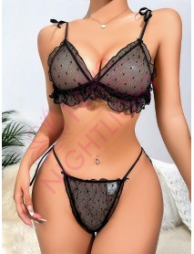 NightLight Polka Dot Frilly Erotic Bra Set 7008