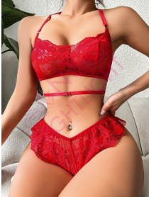 NightLight Red Lace Fantasy Bra Set 7034