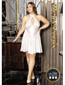 White Plus Size Satin Nightgown Set Sweet Night 7301