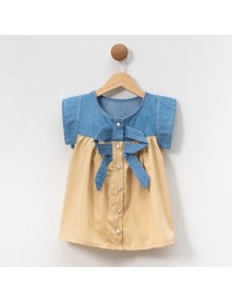 LOVEMAXX GIRL 1-2-3-4 YEARS OLD BOW DENIM-LINEN DRESS 7349