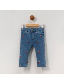 LOVEMAXX GIRL 1-2-3-4 YEARS OLD CHERRY EMBROIDERY JEANS 7433