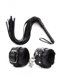 NightLight Fantasy Whip Handcuff Set Black 8015