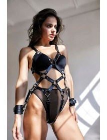 NightLight Leather Handcuffed Body Harness 8070