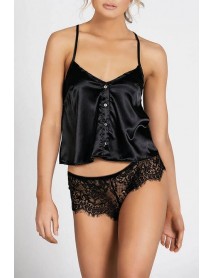 For Dreams Buttoned Satin Undershirt Panties Set 8306