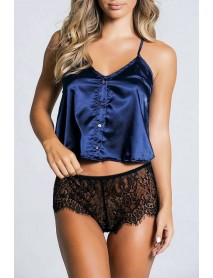 For Dreams Buttoned Satin Undershirt Panties Set 8306