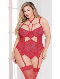 For Dreams Red Lace Fantasy Plus Size Garter Set 8313