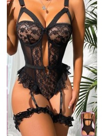 For Dreams Lacy Flounce Fantasy Garter Set Black 8450