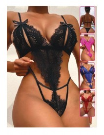 For Dreams Lace Bow Black Fantasy Women's Body8457