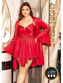 Red Satin Big Size Nightgown Dressing Gown Set Sweet Night 8806