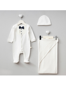 PUGI BOY 0-3 MONTHS RIBBED BLANKET OVERALLS SET 9104