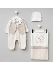 PUGI BOY 0-3 MONTHS EMBLEM BLANKET OVERALLS SET 9106