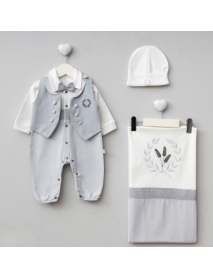 PUGI BOY 0-3 MONTHS EMBLEM BLANKET OVERALLS SET 9107