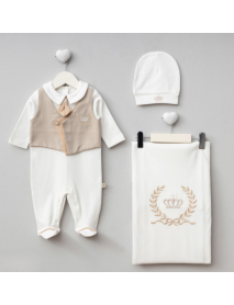 PUGI BOY 0-3 MONTHS TIE BLANKET OVERALLS SET 9109