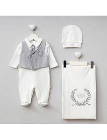 PUGI BOY 0-3 MONTHS TIE BLANKET OVERALLS SET 9110