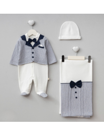 PUGI BOY 0-3 MONTHS EMBOSSED BLANKET OVERALLS SET 9111