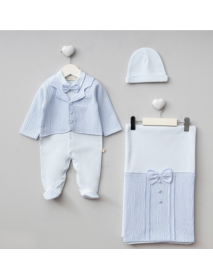 PUGI BOY 0-3 MONTHS EMBOSSED BLANKET OVERALLS SET 9112
