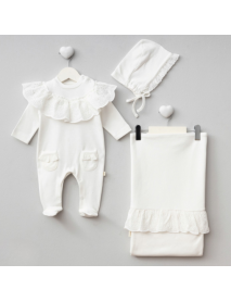 PUGI GIRL 0-3 MONTHS CUFFED BLANKET OVERALLS SET 9130