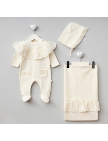 PUGI GIRL 0-3 MONTHS CUFFED BLANKET OVERALLS SET 9132