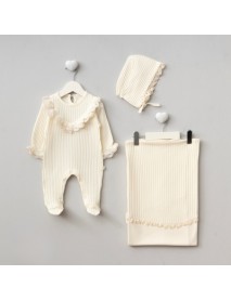 PUGI GIRL 0-3 MONTHS LACE JACQUARD BLANKET OVERALLS SET 9160